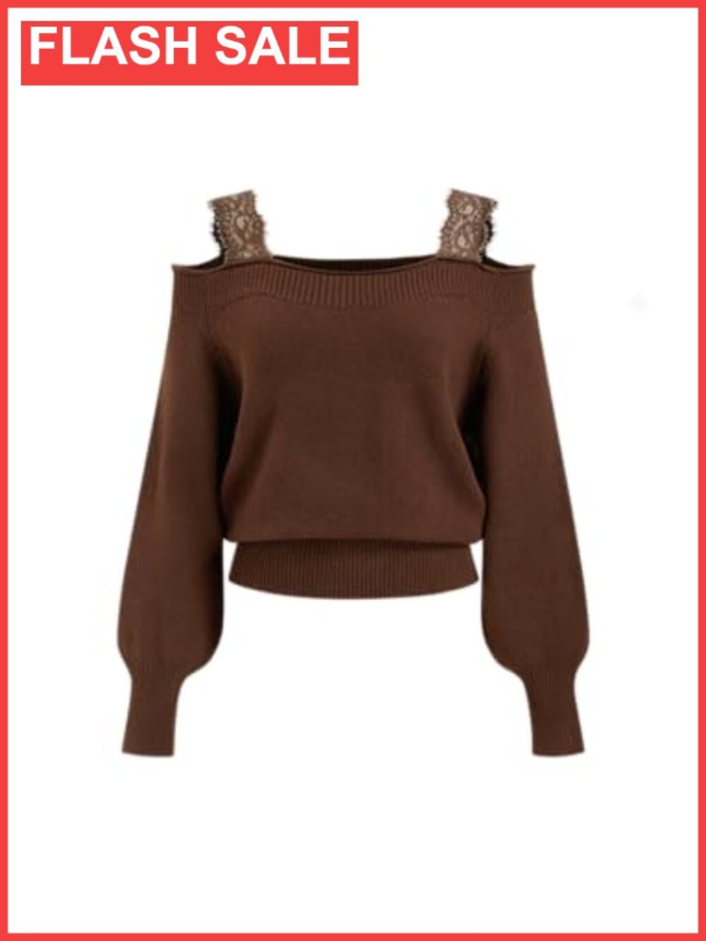 Off the Shoulder Cropped Sweater with Lace Trim Long Sleeve Pullover